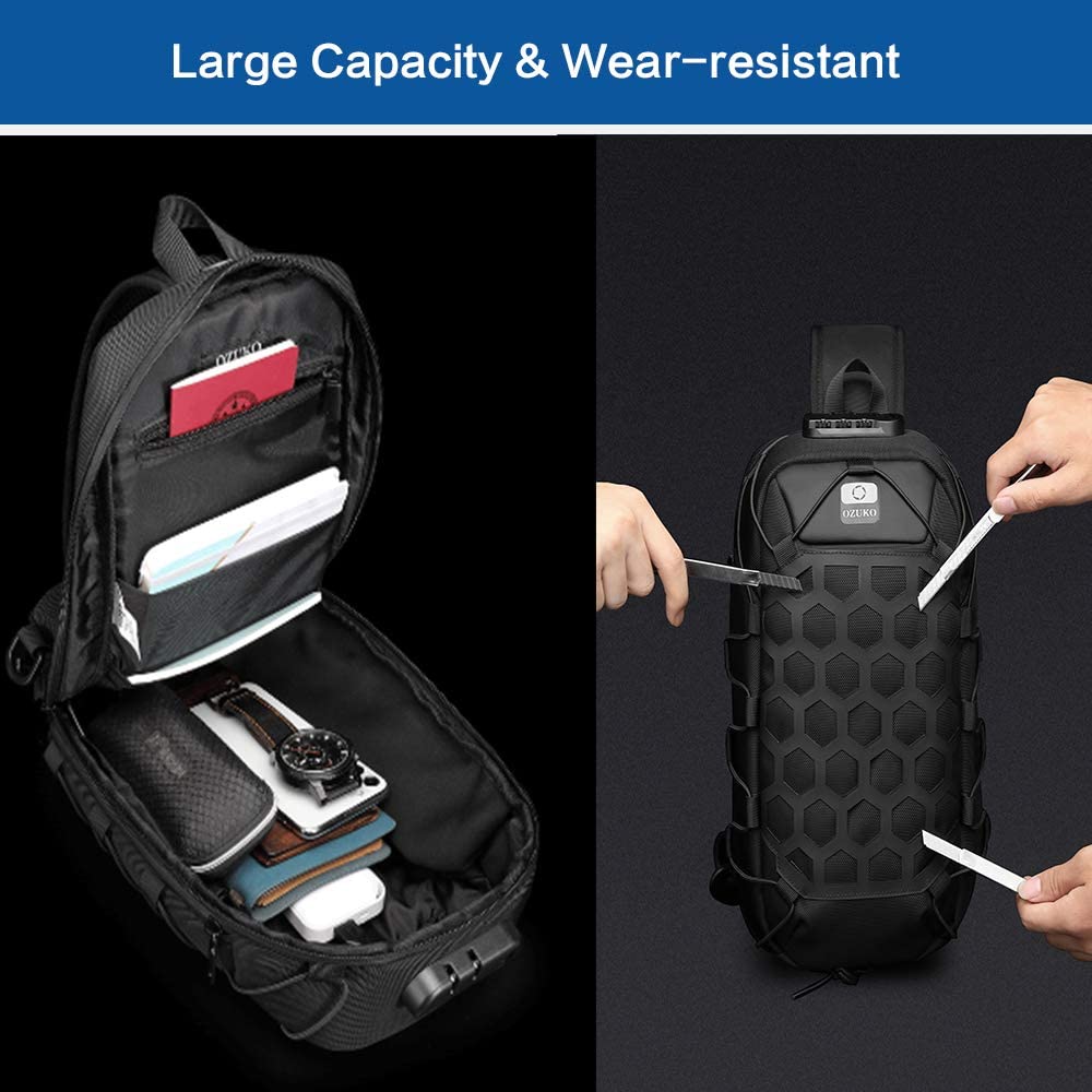 OZUKO Sling Backpack USB Anti-Theft Men'S Chest Bag Casual Shoulder Bag - Image 4